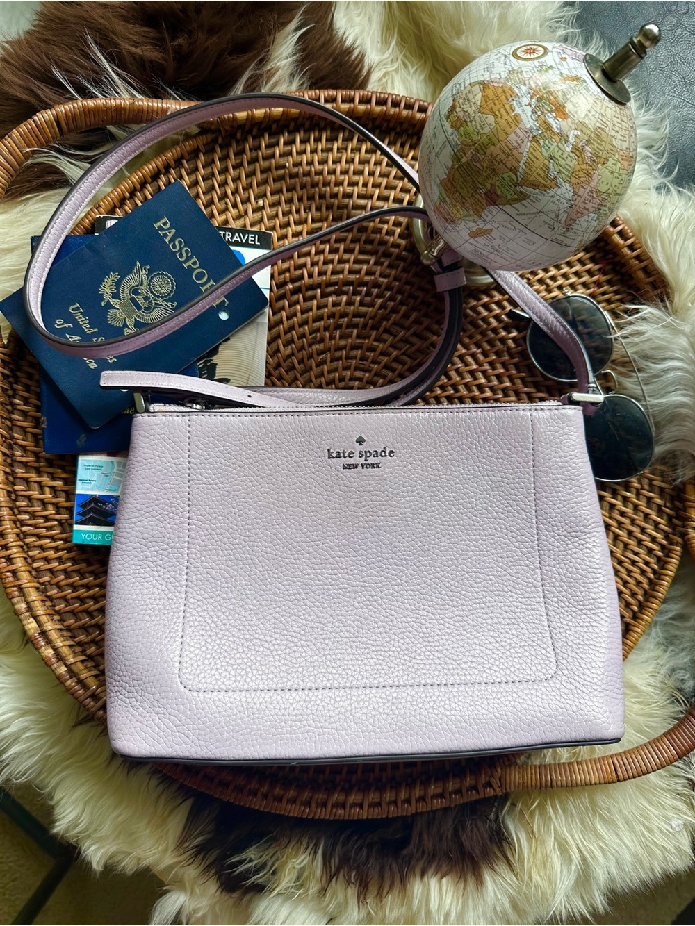kate spade “Leila” Lilac Moonlight Purple Pebbled Leather Medium Crossbody Bag